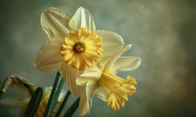 Photo daffodils on dark background closeup