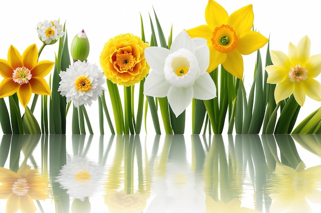 Daffodils and other beautiful spring flowers with empty space for text adverisment