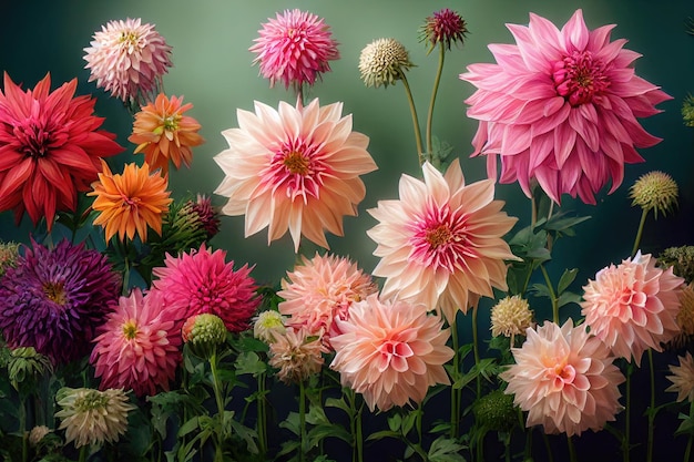 Dahlia flower banquet beautiful spectacular flower arrangement background