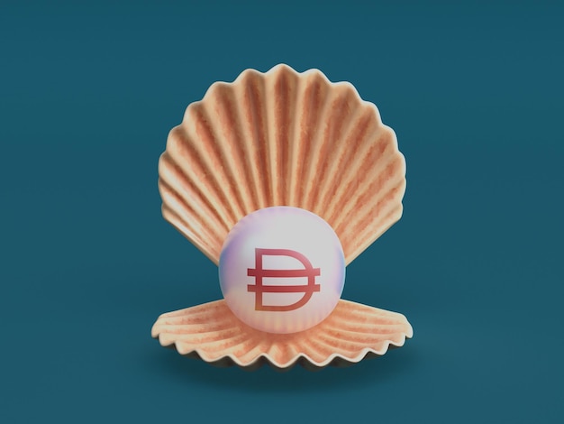 Dai Open Clam Discovery Pearl Sea Nature Treasure Crypto Currency 3D Illustration Render