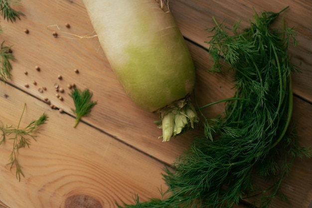 daikon on a wooden board