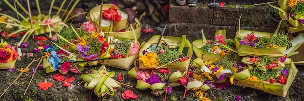 Daily offerings  canang sari is very important in bali indonesia banner long format