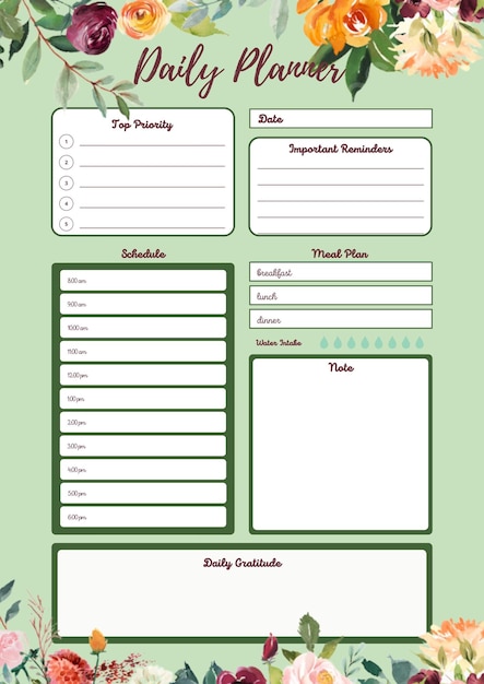 Photo daily work planner digital planning insert sheet printable page template