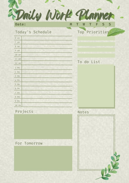 Daily work planner digital planning insert sheet printable page template