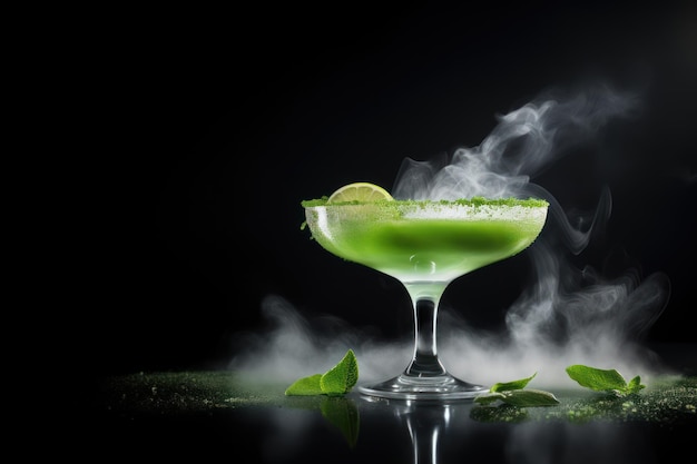 Daiquiri in modern glass and smoke of ice with gold and decoration AI generated