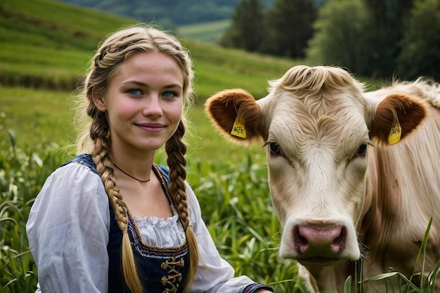 Photo dairy farm woman milkmaid at work dairy farming expert farmhouse dairywoman