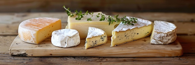 Dairy Platter Assorted Cheese Selection on Wooden Board French Deli Snack