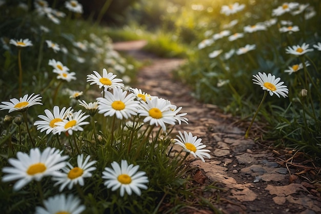 Daisies along a winding path