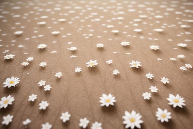 Photo daisies are on a brown surface with a white flower pattern