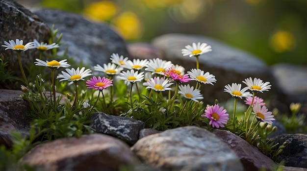 Daisies Blooming Amongst Stones