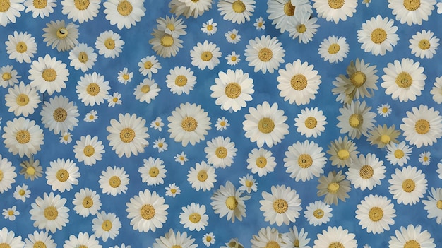 Photo daisies on a blue background with a blue background