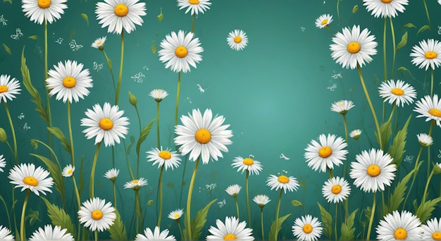 Photo daisies on a blue background with the words  daisies  on the bottom