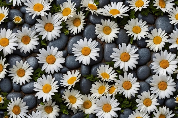 Daisies on a cobblestone path