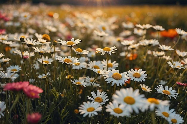 Daisies in a colorful field