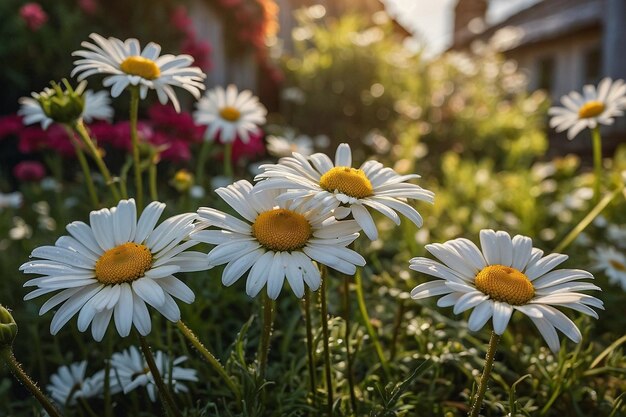 Daisies in a cozy cottage garden