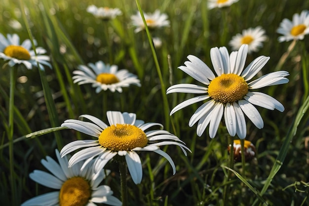 Daisies in a field of tall grass