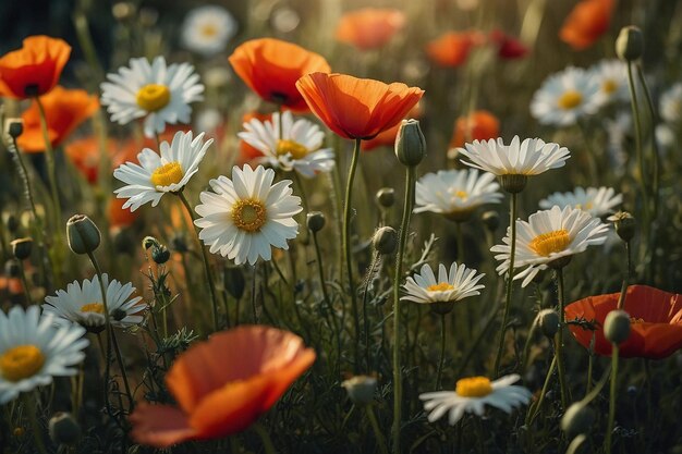 Daisies and poppies mix