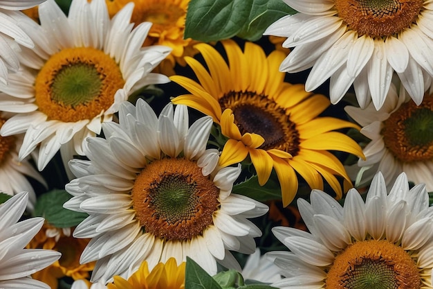 Daisies and sunflowers together