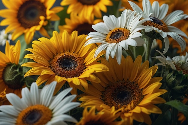 Daisies and sunflowers together