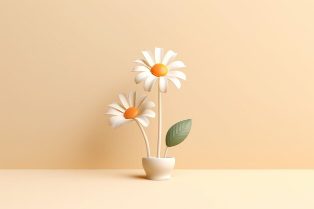 Daisy 3d cartoon with minimal pastel background Generative AI