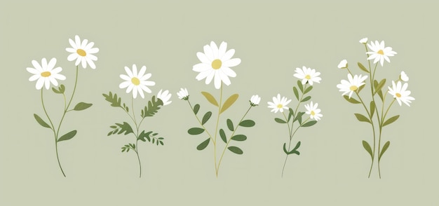 Photo daisy flower bouquet vector illustration set isolated on beige background showcasing various growth stages generative ai