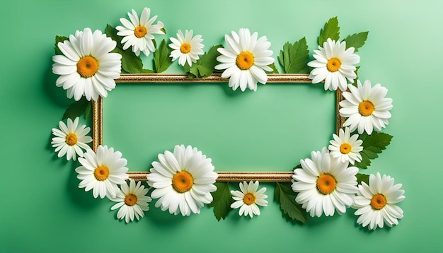 Photo daisy flower frame on light green background