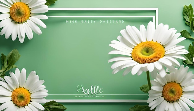 Daisy flower frame on light green background