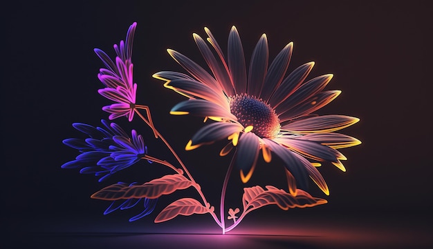 Daisy flower neon glowing illustration image Ai generated art