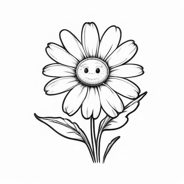 Photo daisy flower outline black and white cute coloring book