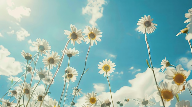 Daisy flowers on blue sky background