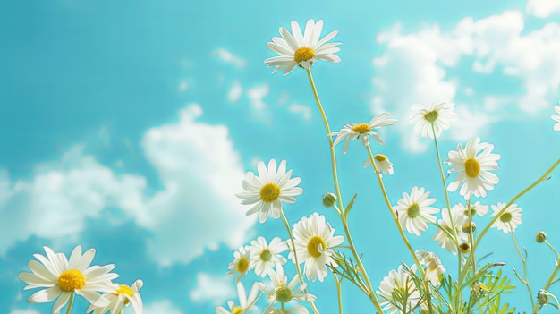 Daisy flowers on blue sky background