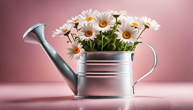 Photo daisy flowers in a watering can