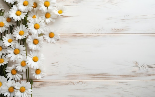 Daisy Flowers on White Wooden Background Generative AI