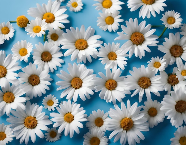 Daisy Pattern Spring and summer chamomile flowers on a blue background