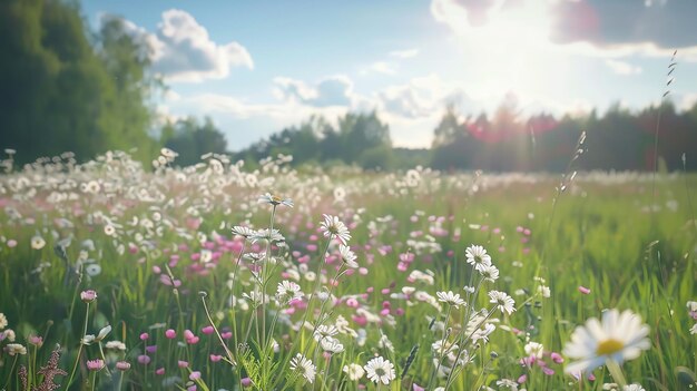 a daisy plantation illuminated by sunlight