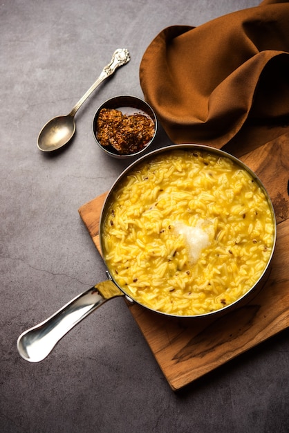 Dal Khichdi Fry With Ghee served in a bowl