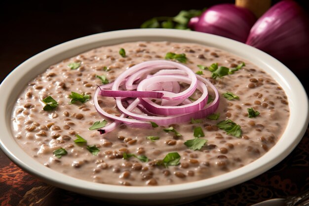 Photo dal makhani image with freshly sliced purple onions