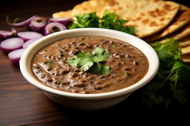 Photo dal makhani with a side of fresh mint chutne