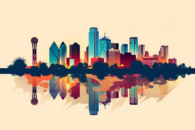 Photo dallas city vector skyline sunset illustration