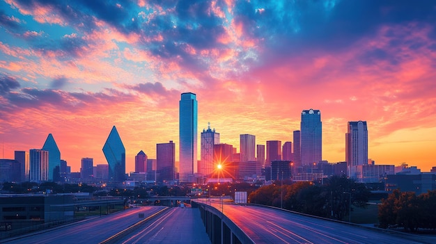 Photo dallas skyline at sunset