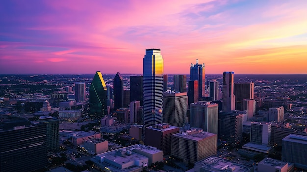 Photo dallas skyline sunset