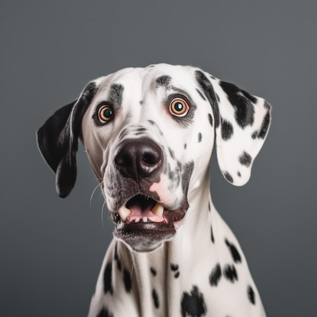 A dalmatian dog with a big yellow eye.