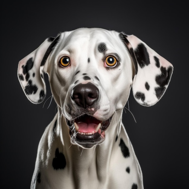 A dalmatian dog with a black background and a black background.