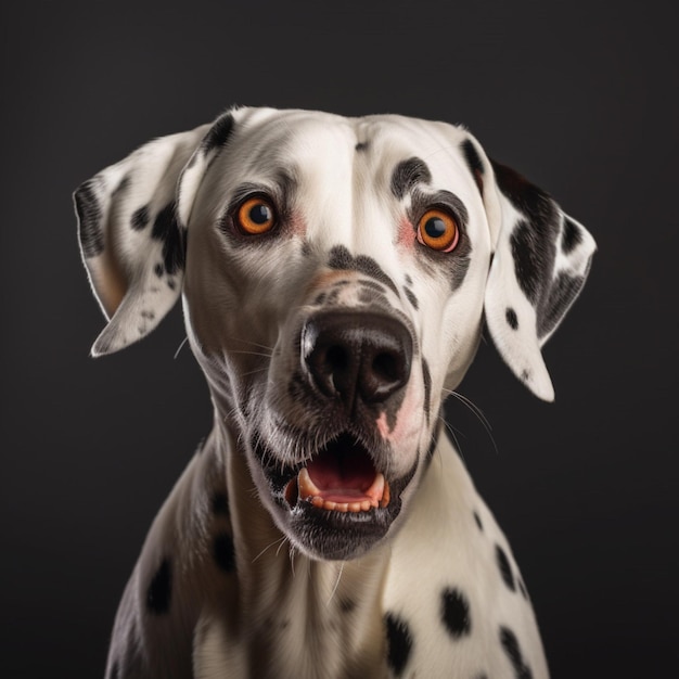 A dalmatian dog with a black background and the word dalmatian on the front.