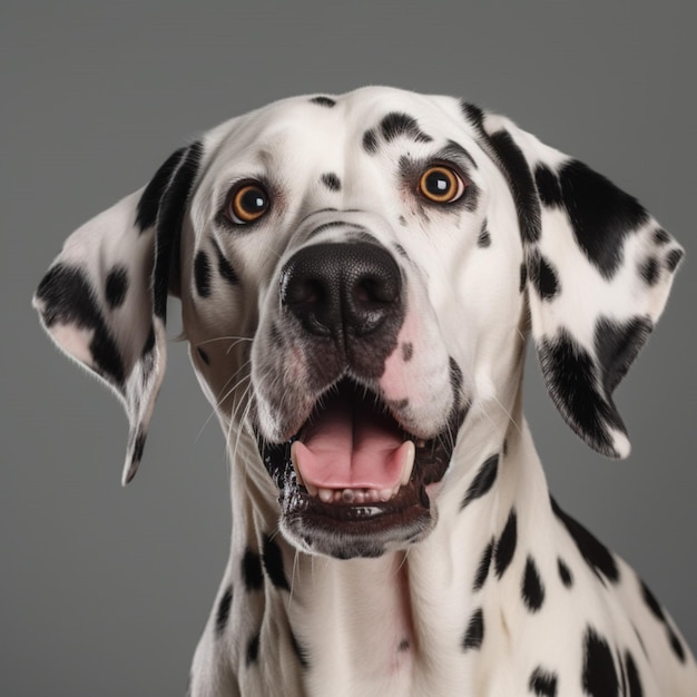 A dalmatian dog with a black nose and a white nose.