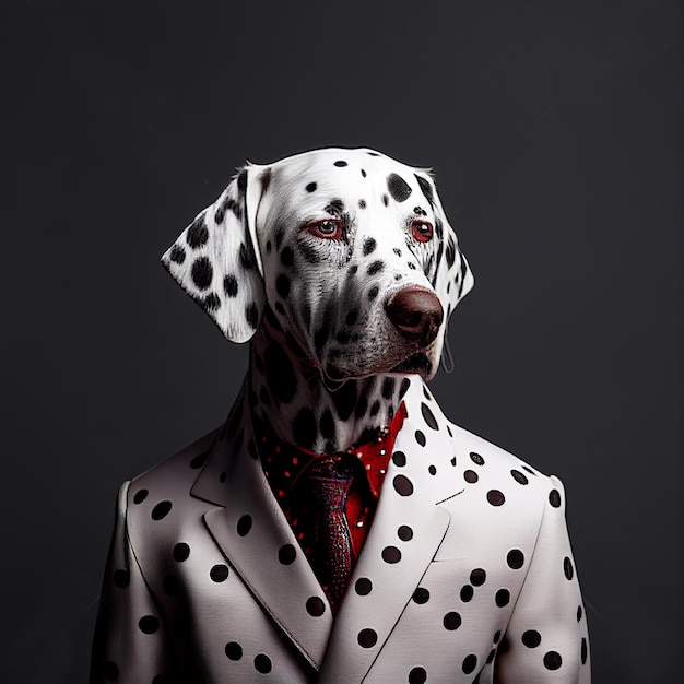 A dalmatian wearing a suit and tie.