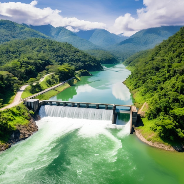 a dam with a river running through it