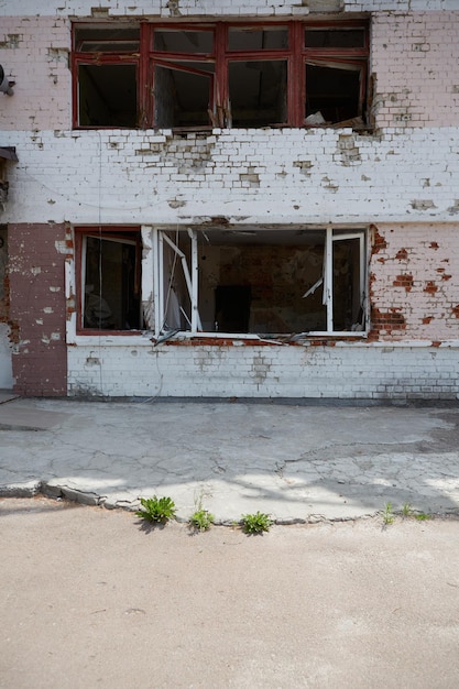 Damaged ruined houses in Chernihiv near Kyiv on north of Ukraine