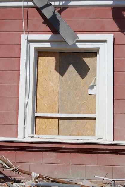 Damaged ruined houses in Chernihiv near Kyiv on north of Ukraine