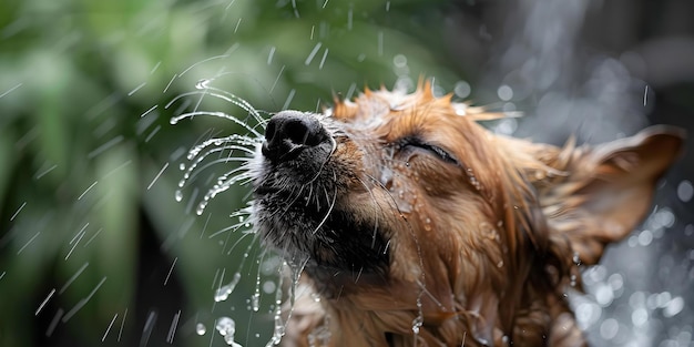 Photo a damp dog shaking off water after frolicking in the rain concept animal photography wet dog rainy day pet portraits fun in the rain